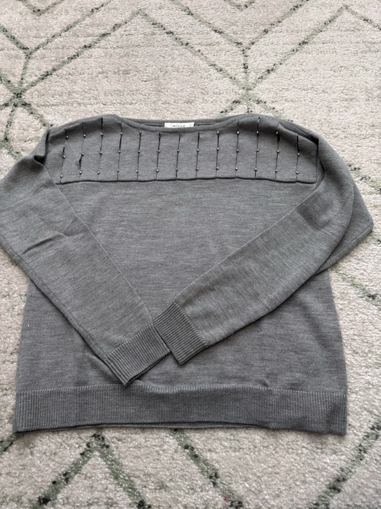 Milly Sweaters - Milly - Strauss Crystal Embellished Merino Wool Sweater in Grey / P( XS)